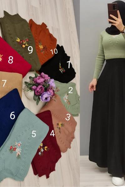 Önü İşlemeli Kazağım Bebe Mavisi