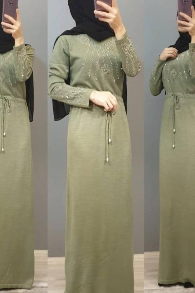 Önü Taşlı Elbisem  Yeşil