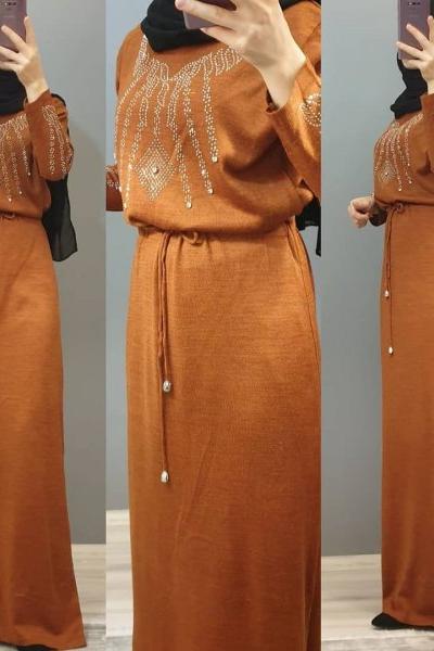 Önü Taşlı Elbisem  Kiremit