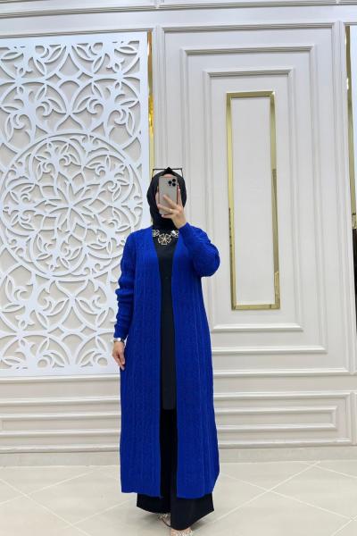 Örgü Triko Hırka  Saks Mavisi