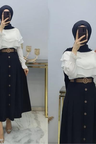 Örme Krep Kumaş Eteğim Siyah