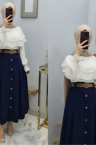 Örme Krep Kumaş Eteğim Lacivert