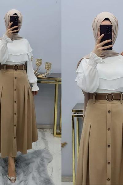 Örme Krep Kumaş Eteğim Camel