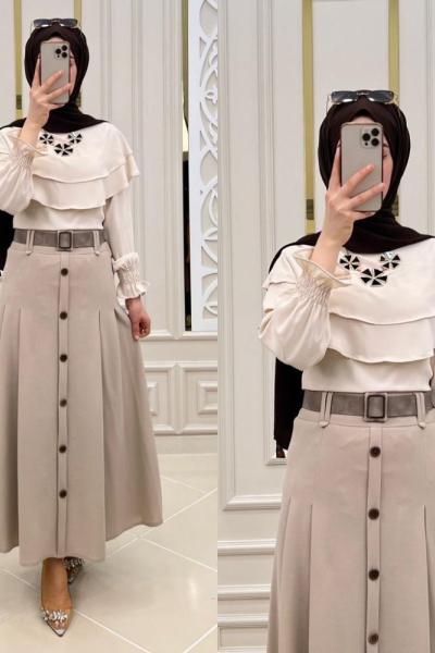 Örme Krep Kumaş Eteğim Vizon