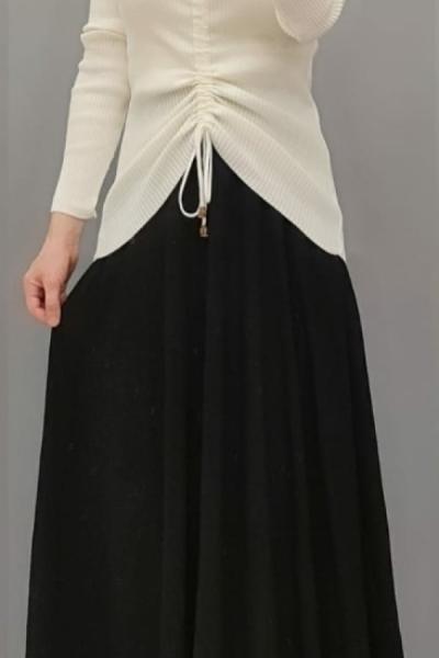 Ortadan İpli Kazağım Beyaz