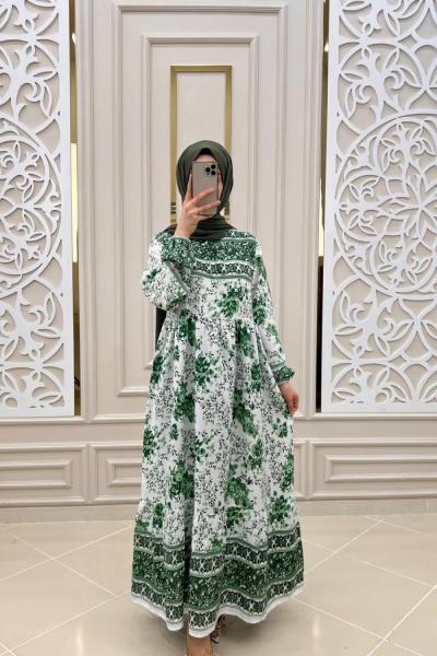 Papatya Tesettür Elbisem  Yeşil
