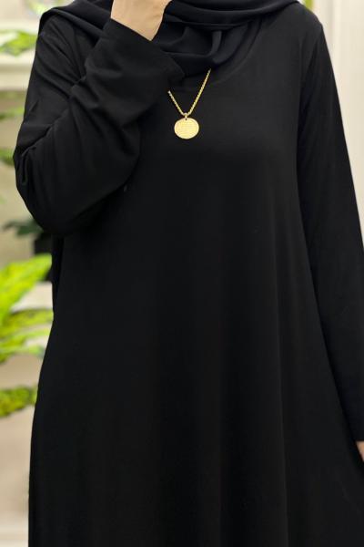 Penye Elbise Renkli Siyah