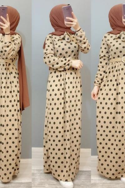 Puanlı Elbisem Krem