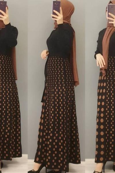 Puanlı Triko Elbisem  Siyah