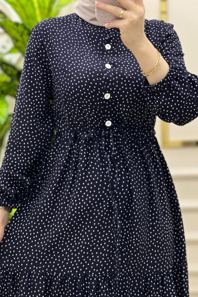 Puantiye Elbise Lacivert