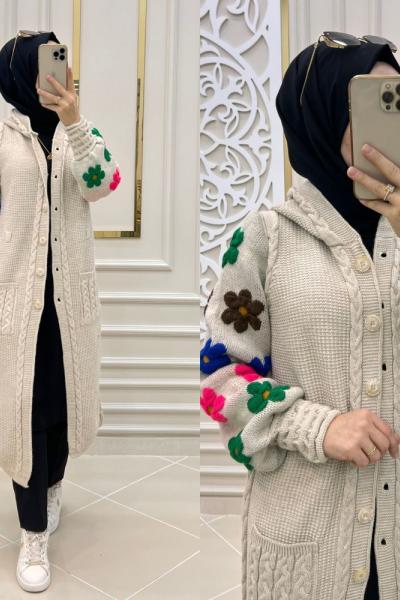 Renkli Papatya Hırkam Krem