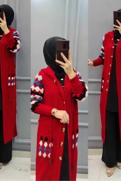 Renkli Uzun Hırkam Kırmızı