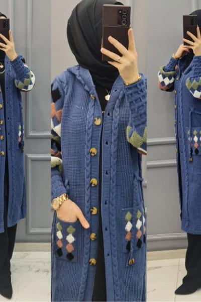 Renkli Uzun Hırkam Mavi