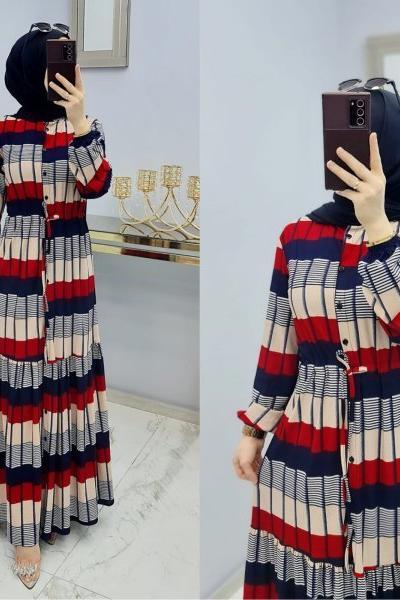 Renkli Yazlık Elbisem Lacivert Bordo