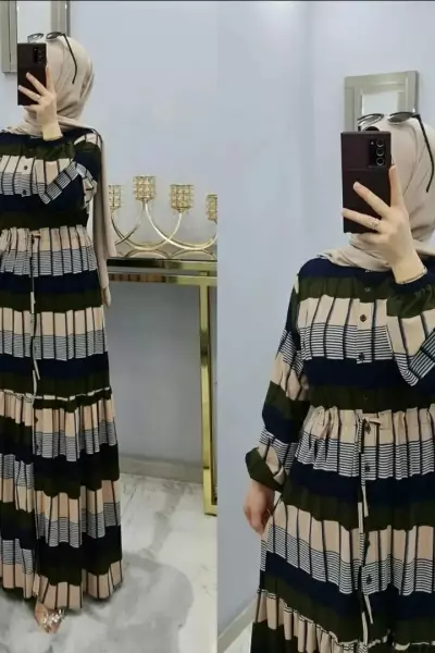 Renkli Yazlık Elbisem Lacivert haki