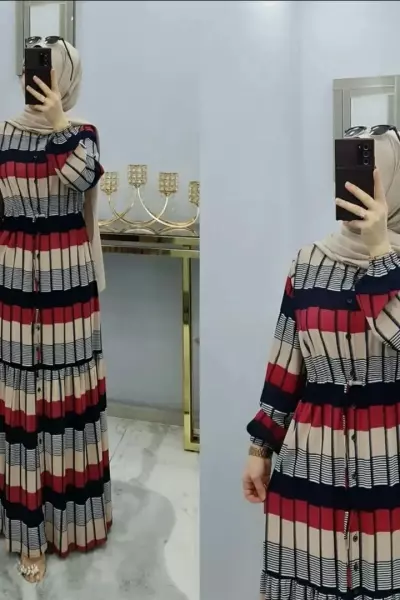 Renkli Yazlık Elbisem Nar Lacivert