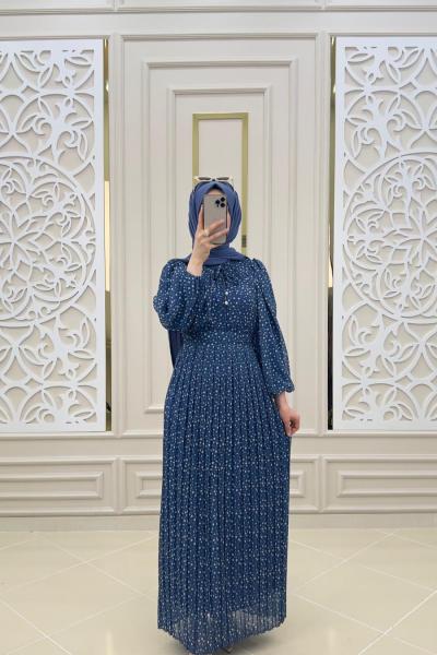 Sardunya Tesettür Elbisem Mavi