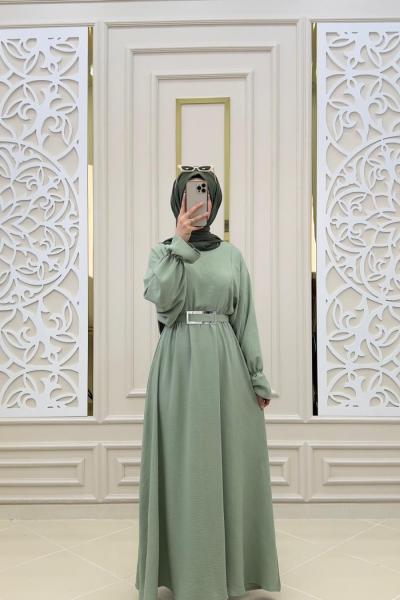 Selin Tesettür Elbise  Mint Yeşili