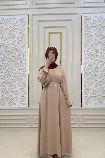 Selin Tesettür Elbise  Bej