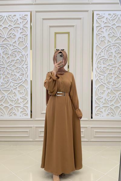 Selin Tesettür Elbise  Hardal Sarısı