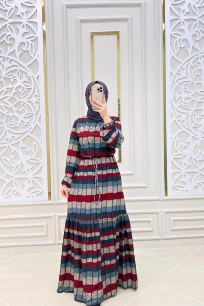 Şerit Elbise  Kırmızı