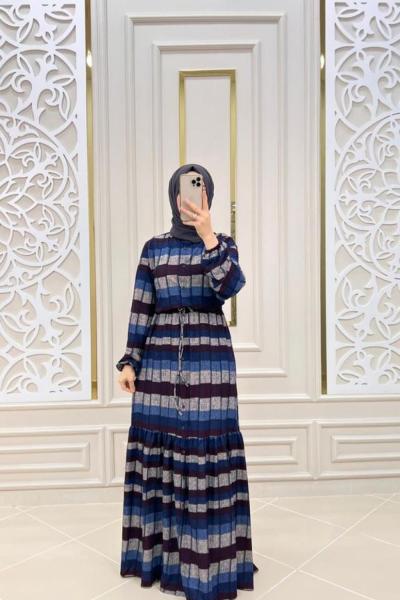 Şerit Elbise  Bordo