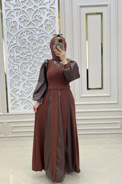 Serra Deri Elbisem Kahverengi