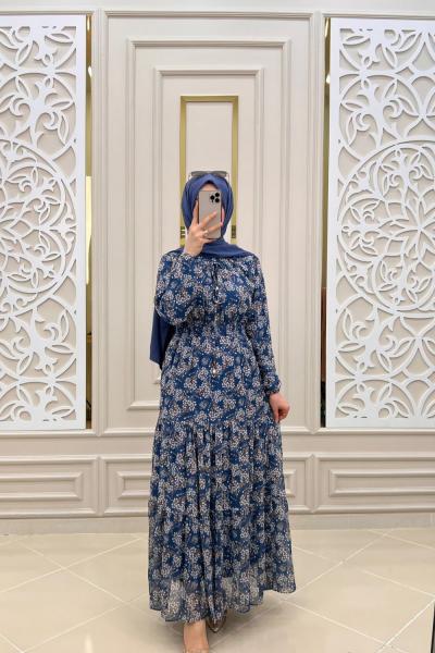 Sevim Tesettür Elbisem Saks Mavisi