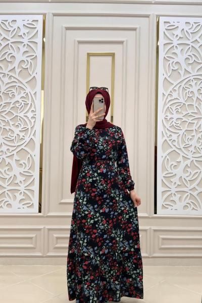 Sibel Tesettür Elbise Lacivert