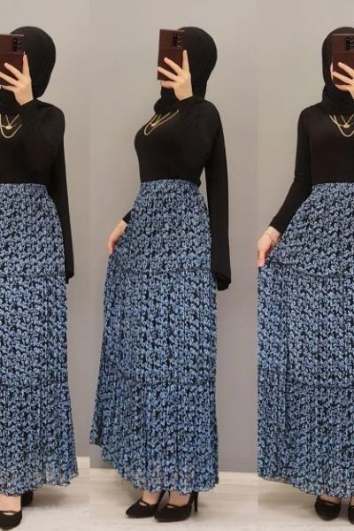 Şifon Etek Zamanı Başladı Hanımlar  Mavi