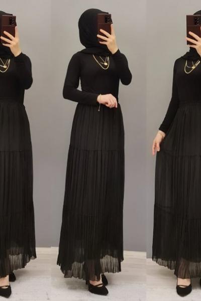 Şifon Etek Zamanı Başladı Hanımlar  Siyah
