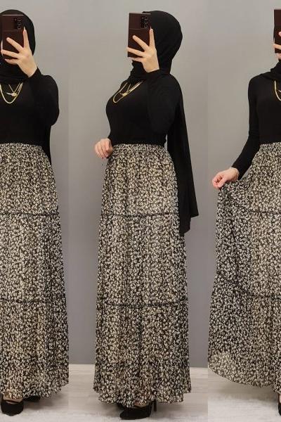 Şifon Etek Zamanı Başladı Hanımlar  Vizon Siyah