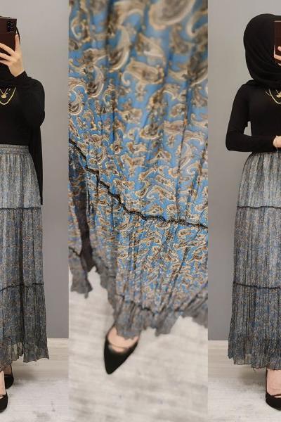 Şifon Etek Zamanı Başladı Hanımlar  Gök Mavi