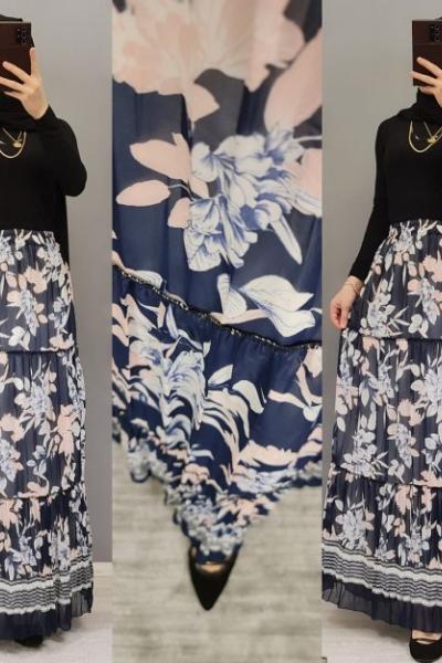 Şifon Etek Zamanı Başladı Hanımlar  Lacivert