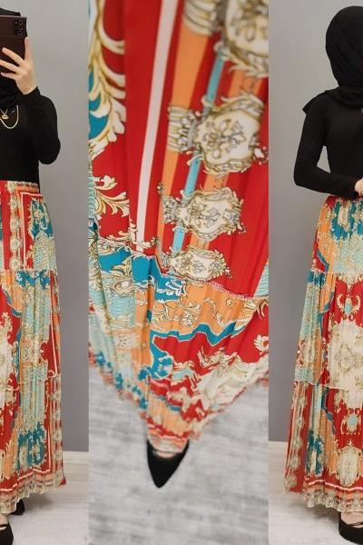 Şifon Etek Zamanı Başladı Hanımlar  Kırmızı