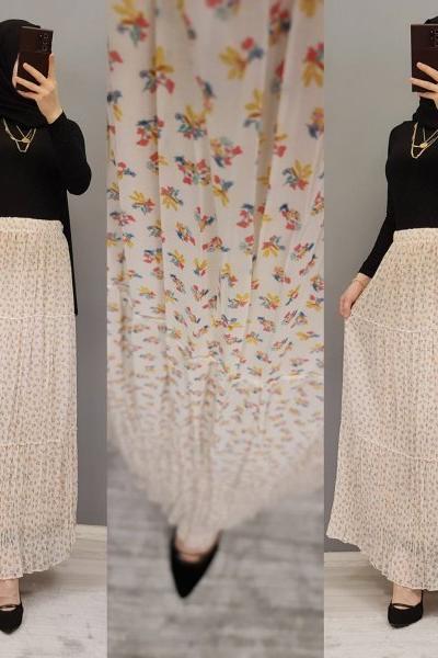 Şifon Etek Zamanı Başladı Hanımlar  Krem