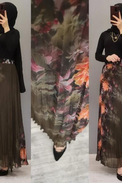 Şifon Etek Zamanı Başladı Hanımlar  Haki