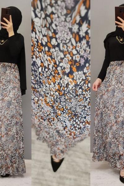 Şifon Etek Zamanı Başladı Hanımlar  Petrol Mavisi