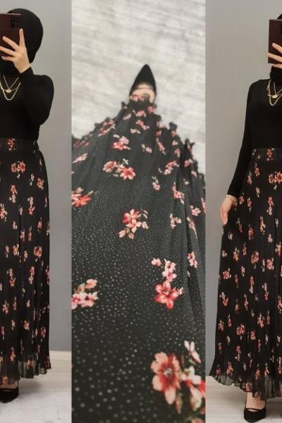 Şifon Etek Zamanı Başladı Hanımlar  Siyah Kırmızı