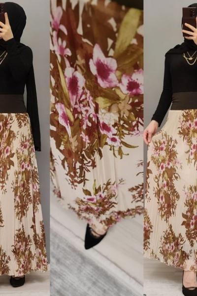 Şifon Etek Zamanı Başladı Hanımlar  Koyu Yeşil