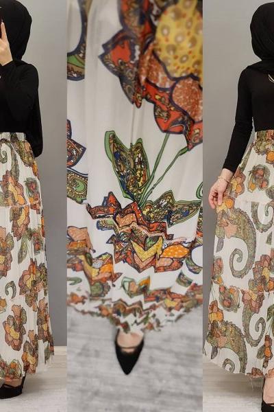 Şifon Etek Zamanı Başladı Hanımlar  Haki Beyaz