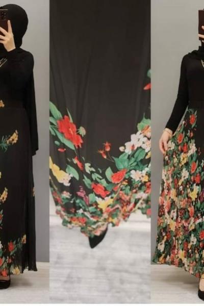 Şifon Etek Zamanı Başladı Hanımlar  Siyah Zambak