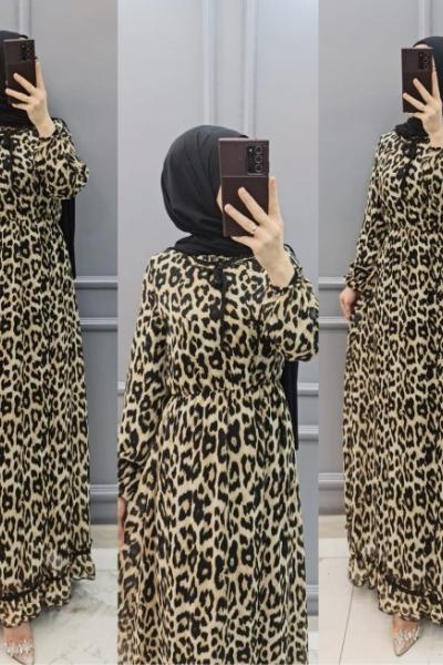 Şifon Leopar Elbise Leopar