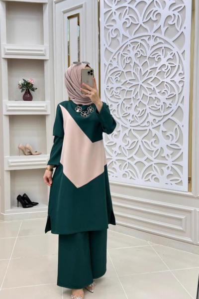 Simetri Tesettür Takımım Zümrüt