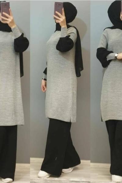 Simli Triko Takımım Gri