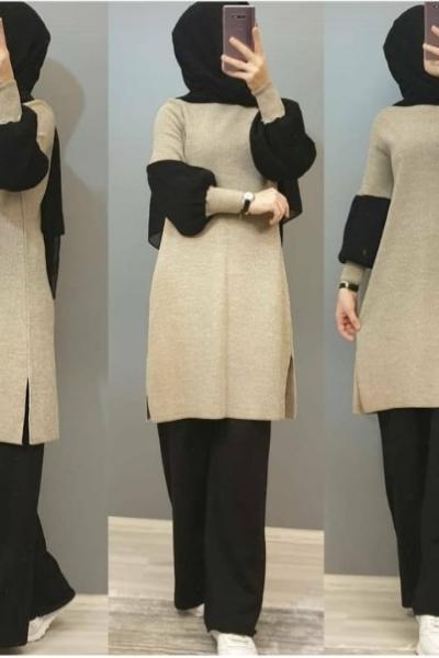 Simli Triko Takımım Taş Rengi