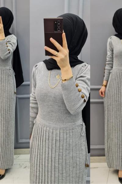 Simli Triko Elbisem Gri