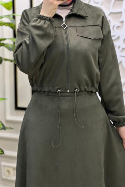 Süet Latte Takım  Haki