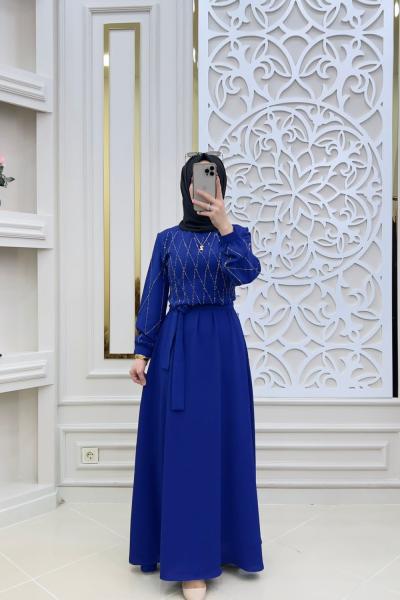 Şüheda Tesettür Elbisem Saks Mavisi