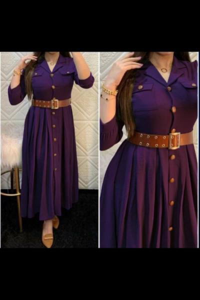 Süper Yeni Model Ayrobin Kumaş Elbise  Mor